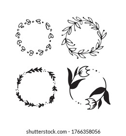 Flowers and leaves wreath set. Vector illustration