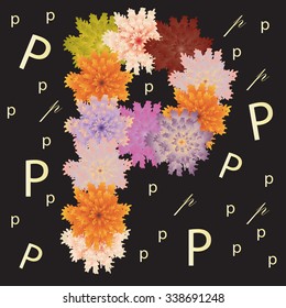 Flowers letter with "P" letter on black background