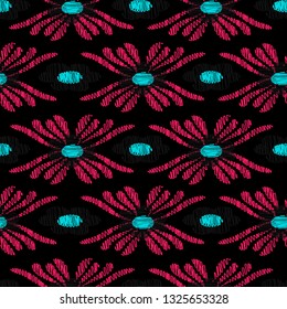 flowers with light blue dots and pink leaves with textures