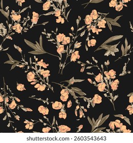 flowers in light yellow and beige tones on a black background