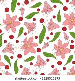 flowers Lilies background berries sheets