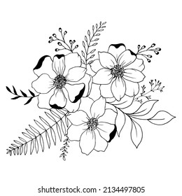 Flowers line art arrangements. Can use to print on greeting card, frame, magic, shopping bags, wall art, telephone case, wedding invitation, stickers, decorations, and t-shirts
