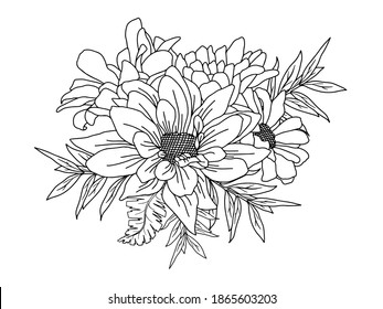 Flowers Line Art Arrangements. You use on greeting card, frame, shopping bags, wall art, wedding invitation, decorations, and t-shirts
