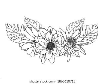 Flowers Line Art Arrangements. You use on greeting card, frame, shopping bags, wall art, wedding invitation, decorations, and t-shirts
 svg