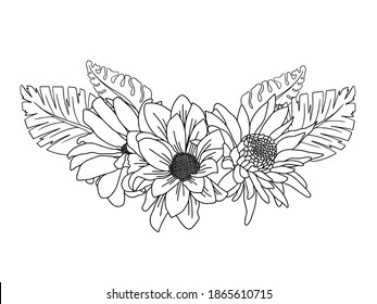 Flowers Line Art Arrangements. You use on greeting card, frame, shopping bags, wall art, wedding invitation, decorations, and t-shirts
