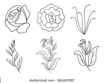 Flowers Line Art Arrangements. You use on greeting card, frame, shopping bags, wall art, wedding invitation, decorations, and t-shirts
