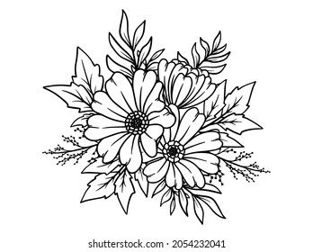 Flowers Line Art Frame Sublimation Hand Stock Vector (Royalty Free ...