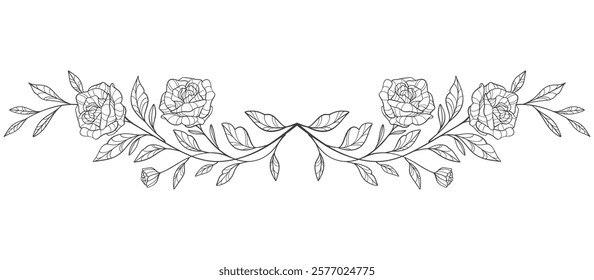 flowers line art isolated on transparent background. floral design elements for invitation, wedding, wallpaper, print template, vector illustration