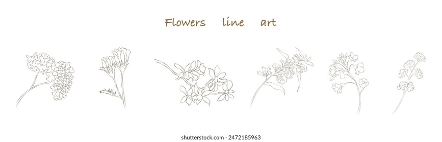 Flowers line art set vector that can be used in a variety of ways such as decorating cards, digital printing, fabric patterns, scrapbooking, paper patterns, element for design and more.