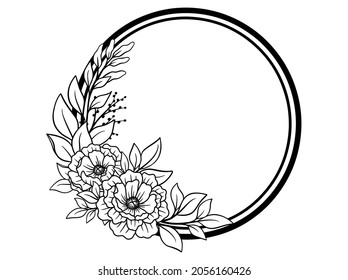 Flowers Line Art Sublimation. Hand drawn flower sketch line art illustration