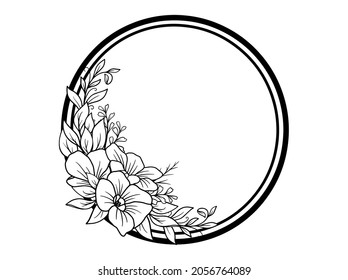 Flowers Line Art Sublimation. Hand drawn flower sketch line art illustration