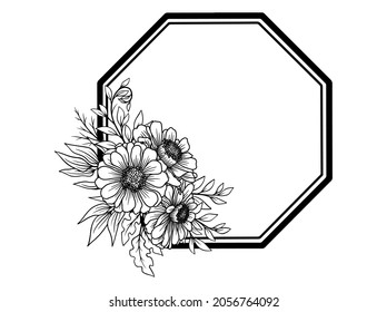 Flowers Line Art Sublimation. Hand drawn flower sketch line art illustration