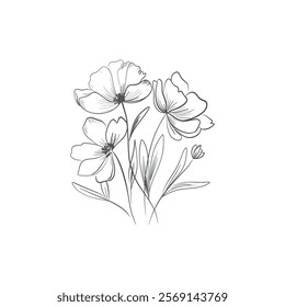 flowers line art vector illustration isolated