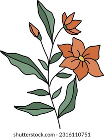 Flowers line art, Wildflower line art design, Wild plants line arts Colorful