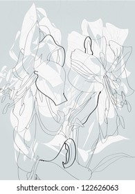 flowers line the bluish background
