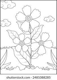 Flowers Line Drawing vector for coloring page.