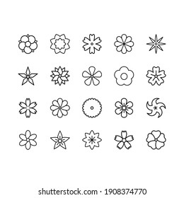 Flowers line icon set. Beautiful garden plants - tulip, chamomile, sunflower, rose, carnation. Icons isolated on white background, for the website and app. Editable Strokes.