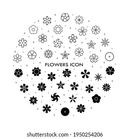 Flowers line icon set. Beautiful garden plants - tulip, chamomile, sunflower, rose, carnation. Icons isolated on white background, for the website and app.
