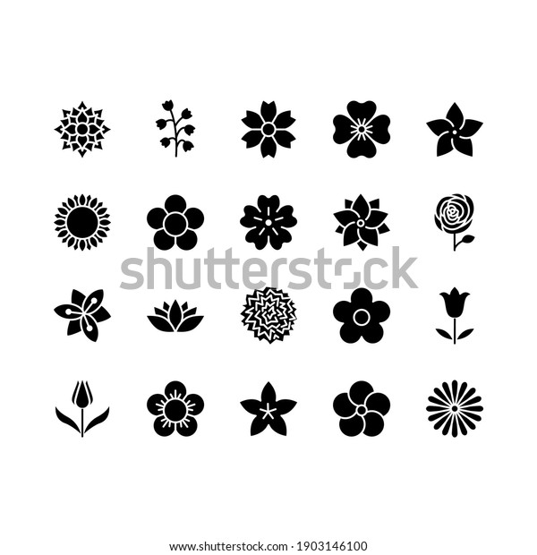 Flowers Line Icon Set Beautiful Garden Stock Vector (Royalty Free