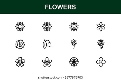 Blumen Linie Icon Set - Moderne minimale Kontur Vektor Icons, Professionelle Blumenlinie Art Collection für Premium Design Projekte