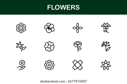 Conjunto de iconos de línea de flores: iconos de vectores de contorno mínimo moderno, Colección de arte de línea floral de Profesional para proyectos de diseño de Premium