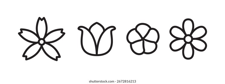 Vector del icono de la línea de las flores en color negro