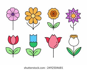 Flowers line icons set. Blooming plants - rose, tulip, daisy bouquet, sunflower, lotus, chamomile, dandelion, chrysanthemum, lily vector illustration. Outline signs for floral shop. Editable Stroke