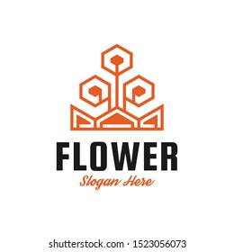Flowers Line Logo Vector, Futuristic Plants Logo, Modern and Creative Idea Design