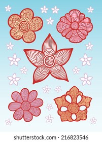 Flowers with line pattern geometric decoration. Good use for symbol, motif, element, or any design you want. Easy to use. Each object is a group.