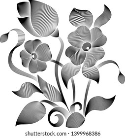 Flowers linear planimetric drawing. Graphics, lines. Strict, accurate. A wall panel for an interior. For plotterny cutting.