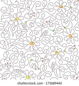 Flowers and lines decor seamless pattern / Solid fill seamless pattern in EPS 8 format