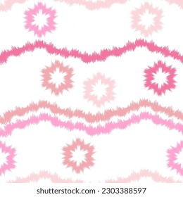 Flores y líneas Patrón sin foco. Ikat Stripes. Las ondas abstractas de líneas de textura de batik dan forma a un adorno étnico. Ilustración de patrón de vector
