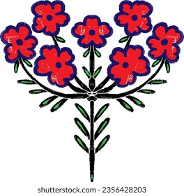 Flowers in linocut style. Graphic arts. Vector element for design