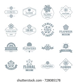 Flowers logo icons set. Simple illustration of 16 flowers logo vector icons for web