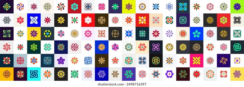 Flowers logos collection. Geometrical abstract logos. Floral ornament Icon
