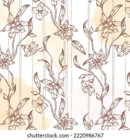Flowers and long bamboo branches pattern herbal branches