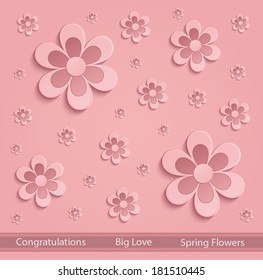 Flowers love Spring paper 3D pink vector 