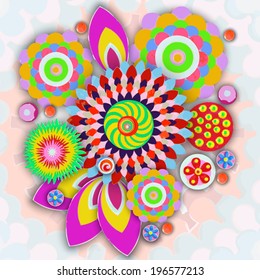 Flowers made of acrylic. Cheer up background. Grunge paint banner with brush stroke effect. 3d shadows. Watercolor, handmade, from original canvas art. 