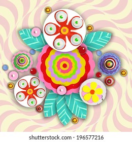 Flowers made of acrylic. Cheer up background. Grunge paint banner with brush stroke effect. 3d shadows. Watercolor, handmade, from original canvas art. 