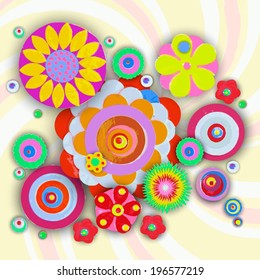 Flowers made of acrylic. Cheer up background. Grunge paint banner with brush stroke effect. 3d shadows. Watercolor, handmade, from original canvas art. 
