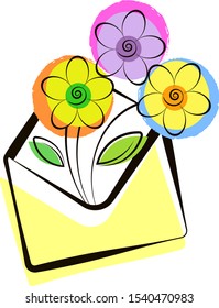 Flowers in a mail envelope delivery symbol for business