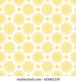 Flowers Mandala Patterns Vector Seamless pattern. Hand Drawn Doodle Round Flower Ornament. Floral Background