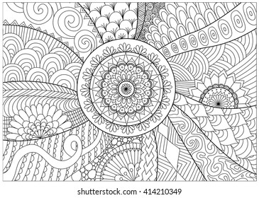 Flowers and mandalas line art for coloring book for adult, cards, and other decorations