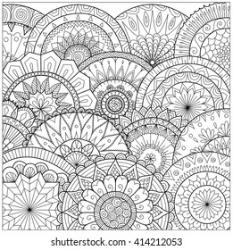 Flowers and mandalas line art for coloring book for adult, cards, and other decorations