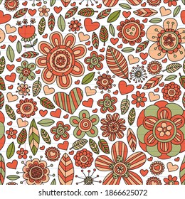 Flowers March 8. Doodle floral pattern. Vector icons for women.