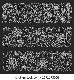 Flowers March 8. Doodle pattern. Vector icons for women.
