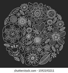 Flowers March 8. Doodle pattern. Vector icons for women.