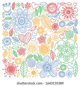 Flowers March 8. Doodle pattern. Vector icons for women.