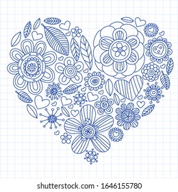 Flowers March 8. Doodle pattern. Vector icons for women.