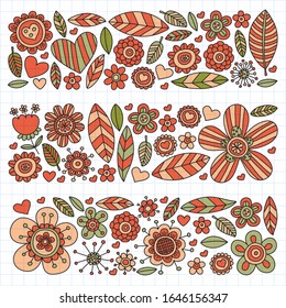 Flowers March 8. Doodle pattern. Vector icons for women.